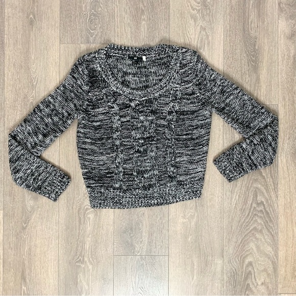 H&M Heathered Marle Cable Knit Sweater Pullover Chunky Black White Size Small - Picture 1 of 13